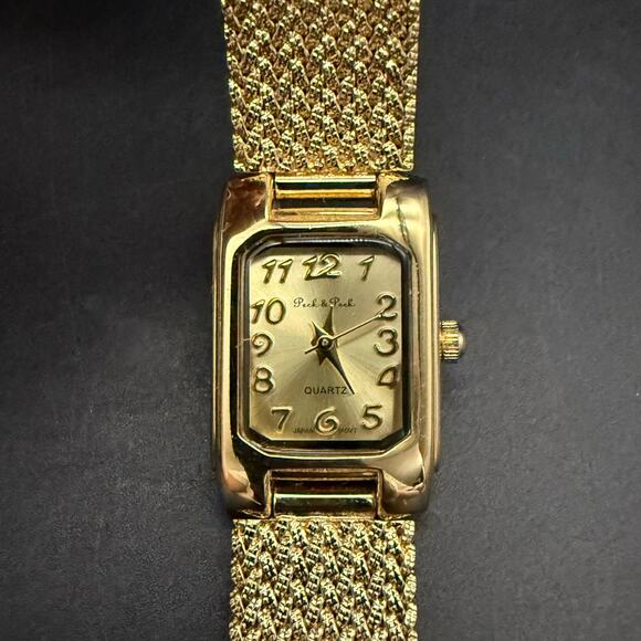 Vintage Peck & Peck Quartz Wristwatch Watch Timepiece Square Mesh Gold Tone - Picture 1 of 14